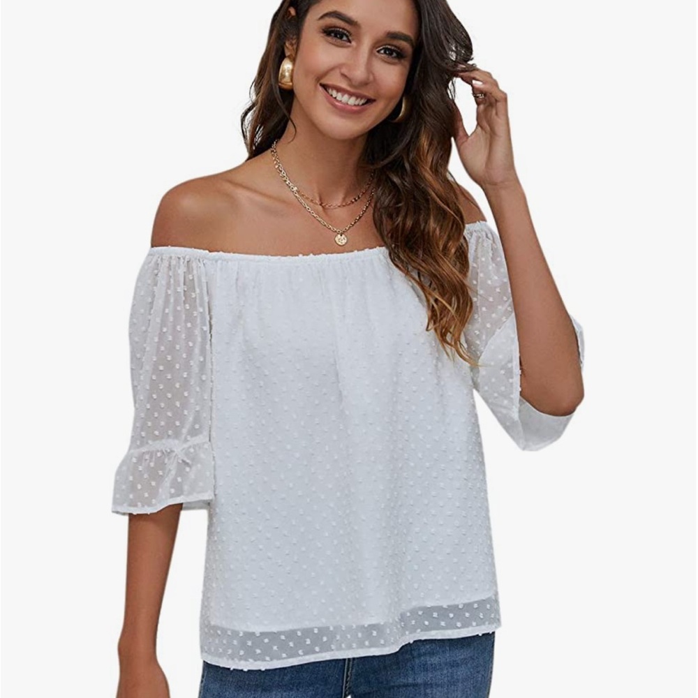 Women’s Off Shoulder Top Chiffon Blouse Elegant Polka Dot Ruffle Casual Shirt XL